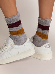 Golden Goose Melange grey socks with distressed details and two-tone stripes