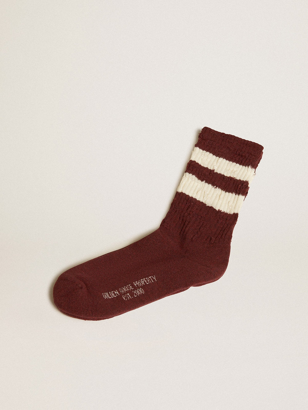 Golden Goose Purple socks with distressed details and worn-white stripes