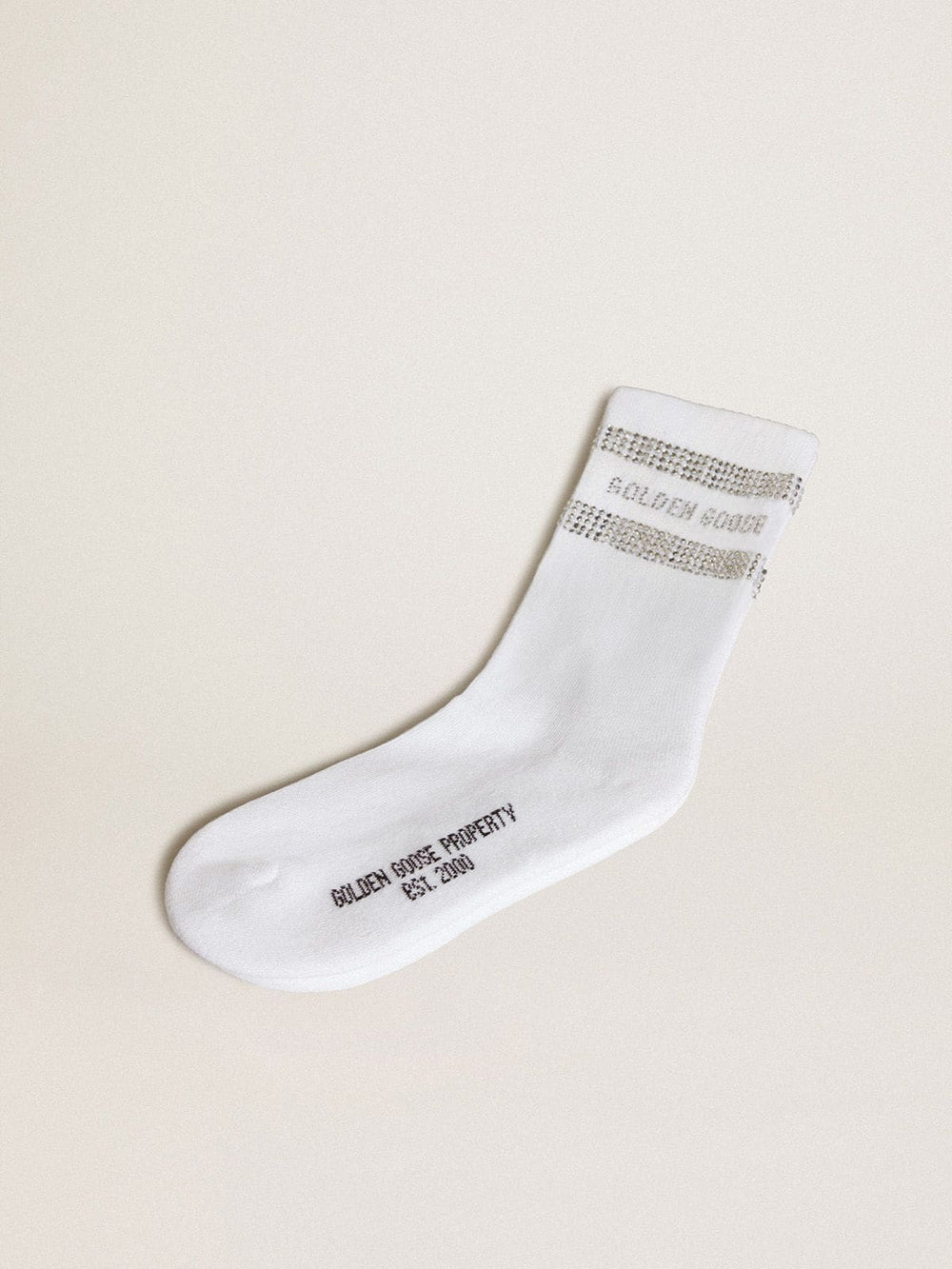 Golden Goose Unisex socks in white cotton with decorative crystals