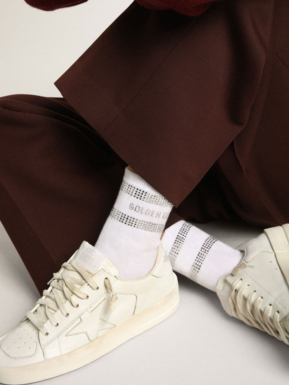 Golden Goose Unisex socks in white cotton with decorative crystals