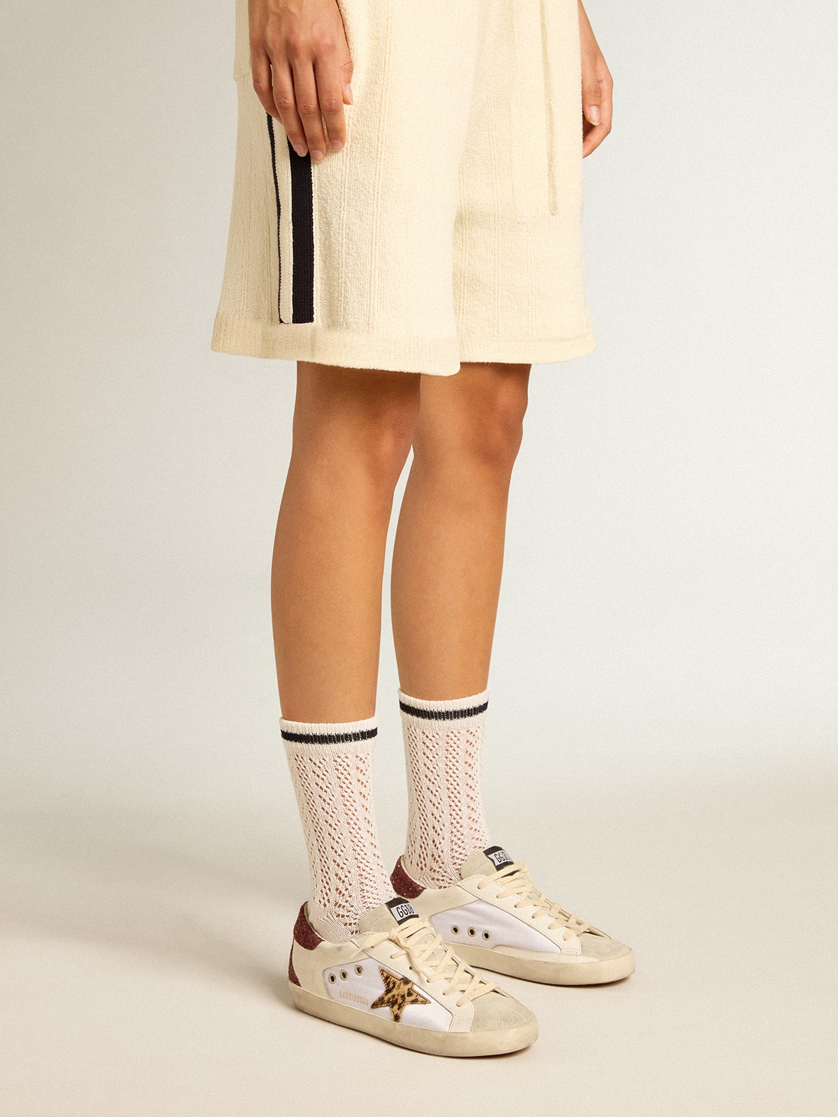 Golden Goose Long ribbed socks in vintage white with black stripe