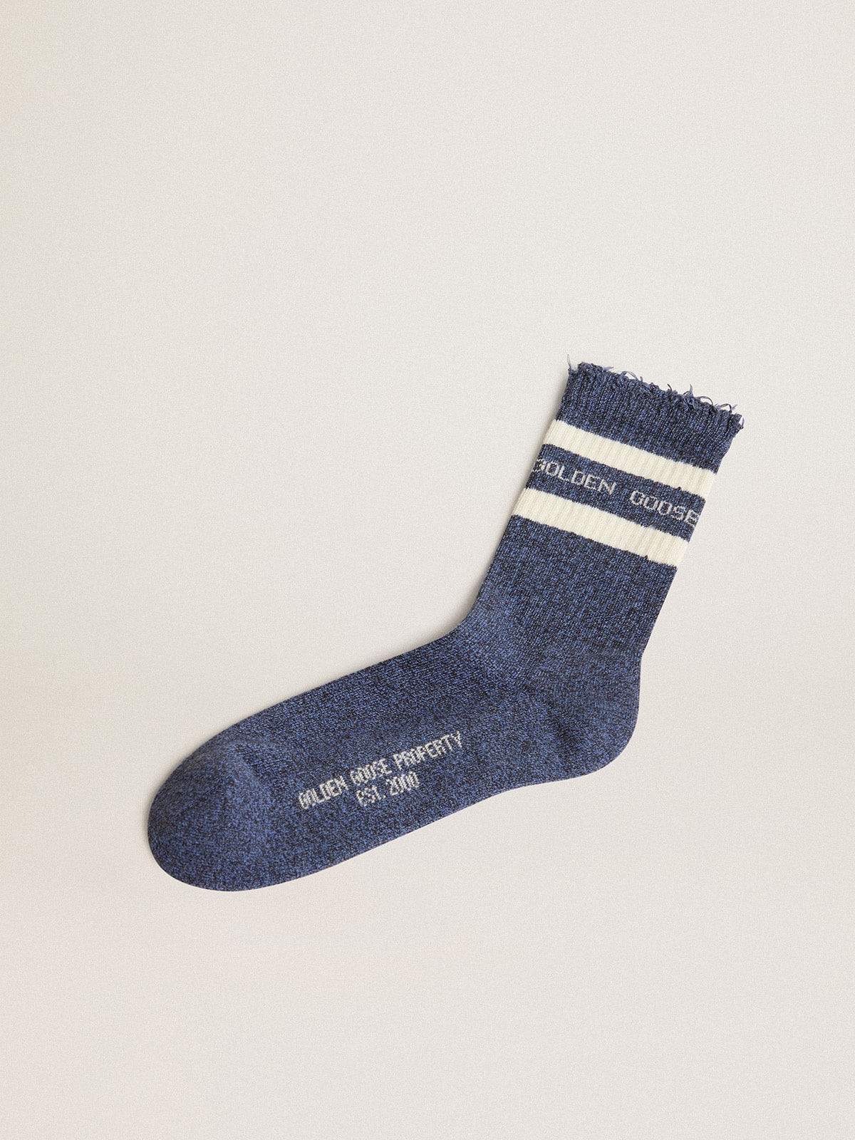 Golden Goose Blue socks with contrasting white stripes and white logo