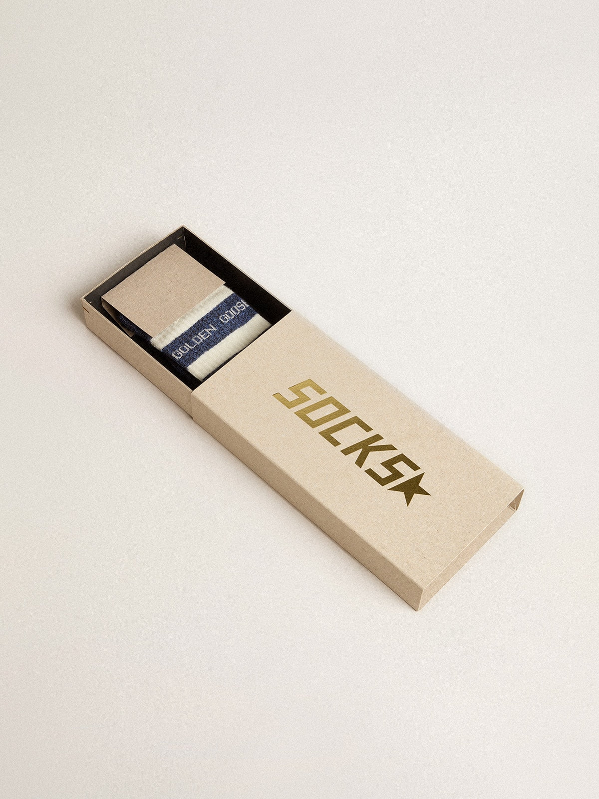 Golden Goose Blue socks with contrasting white stripes and white logo