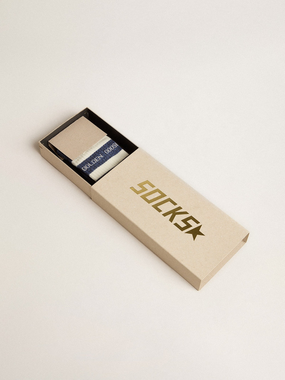 Golden Goose Blue socks with contrasting white stripes and white logo