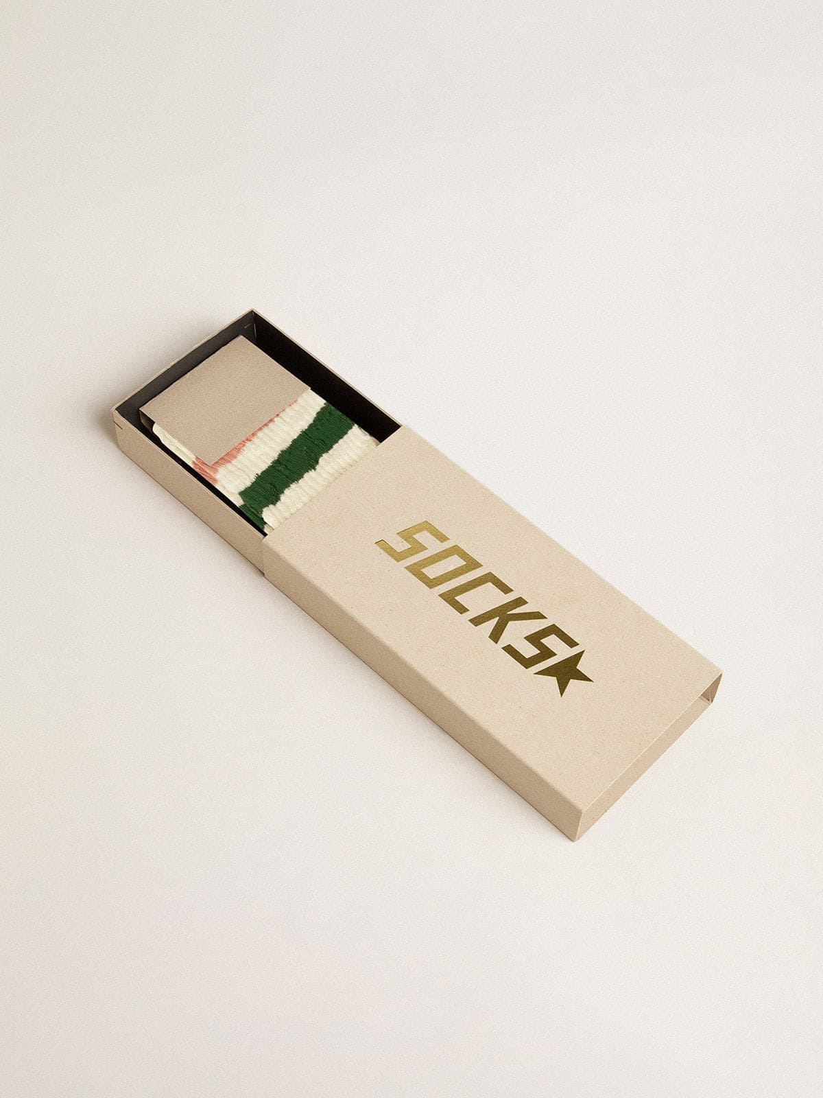 Golden Goose Worn-white socks with distressed details and pink and green stripes