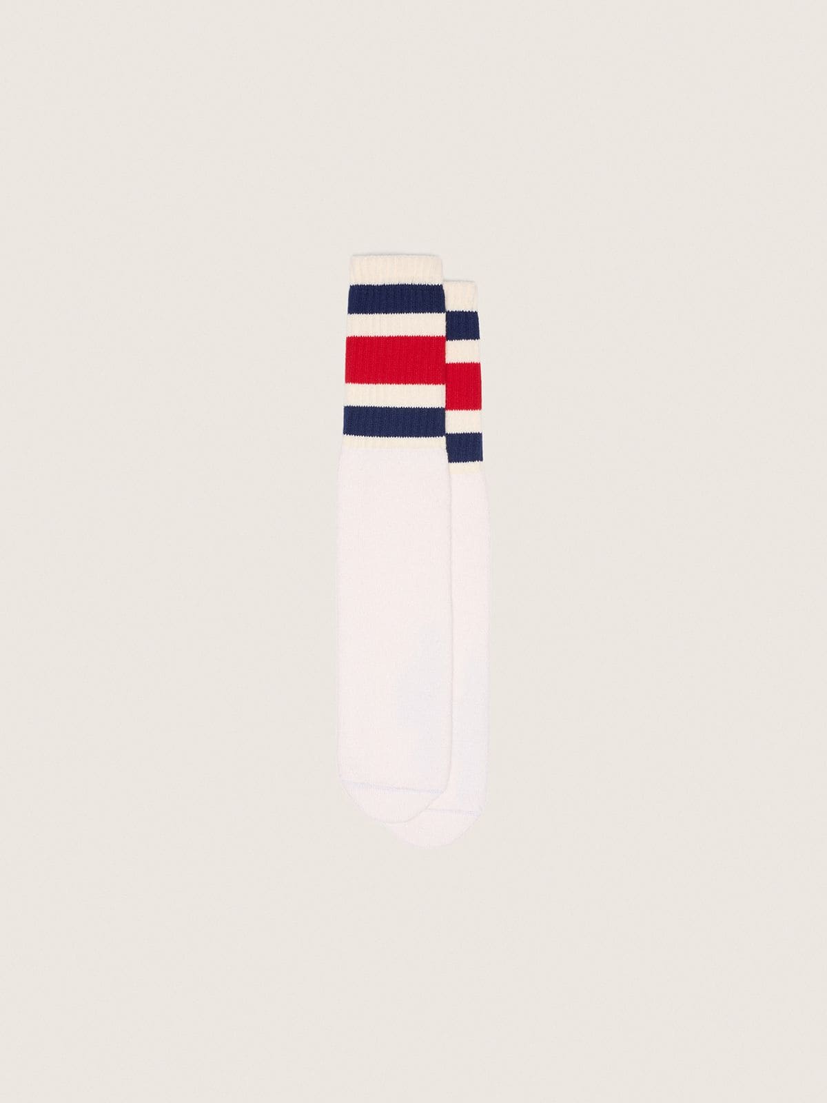 Golden Goose Worn-white socks with blue and red stripes