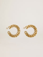 Golden Goose Chain hoop earrings with antique gold colored braided links