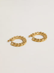 Golden Goose Chain hoop earrings with antique gold colored braided links