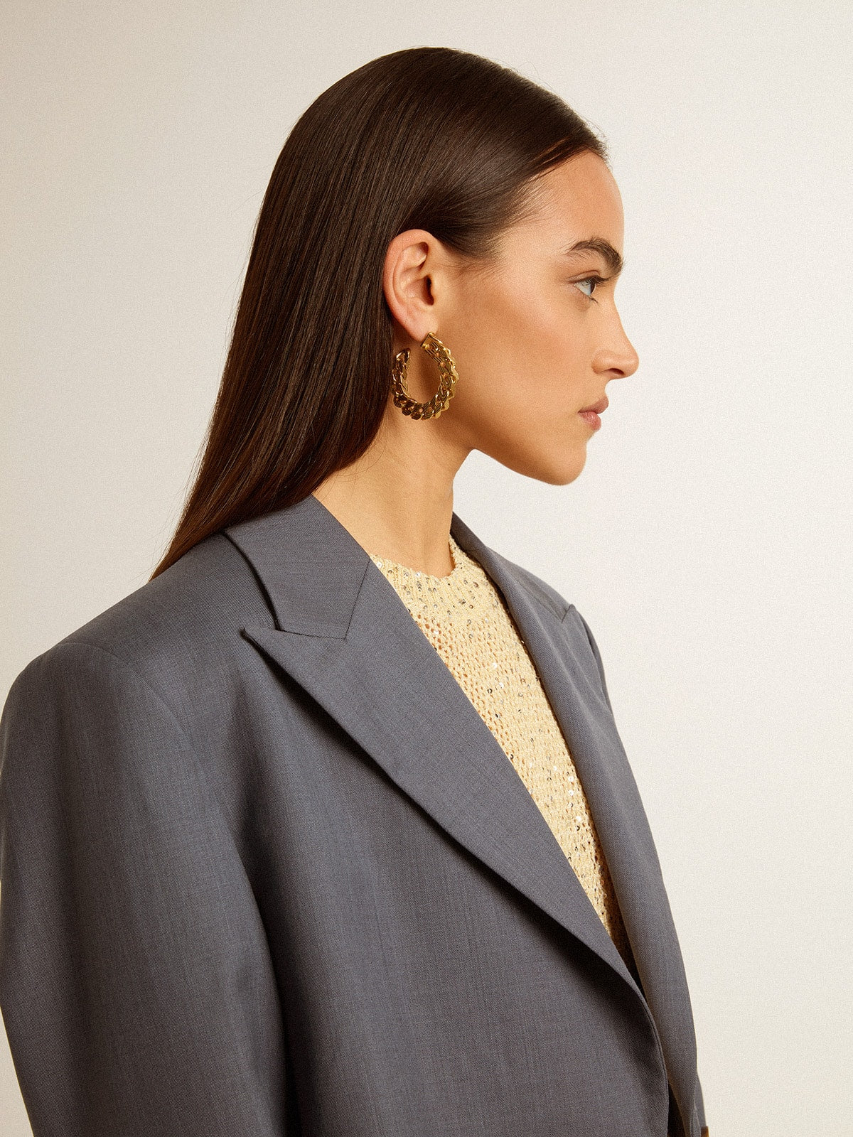 Golden Goose Chain hoop earrings with antique gold colored braided links