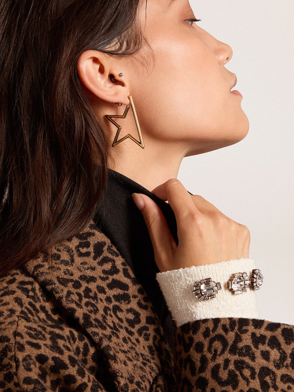 Golden Goose Women's Star antique gold color pendant earrings
