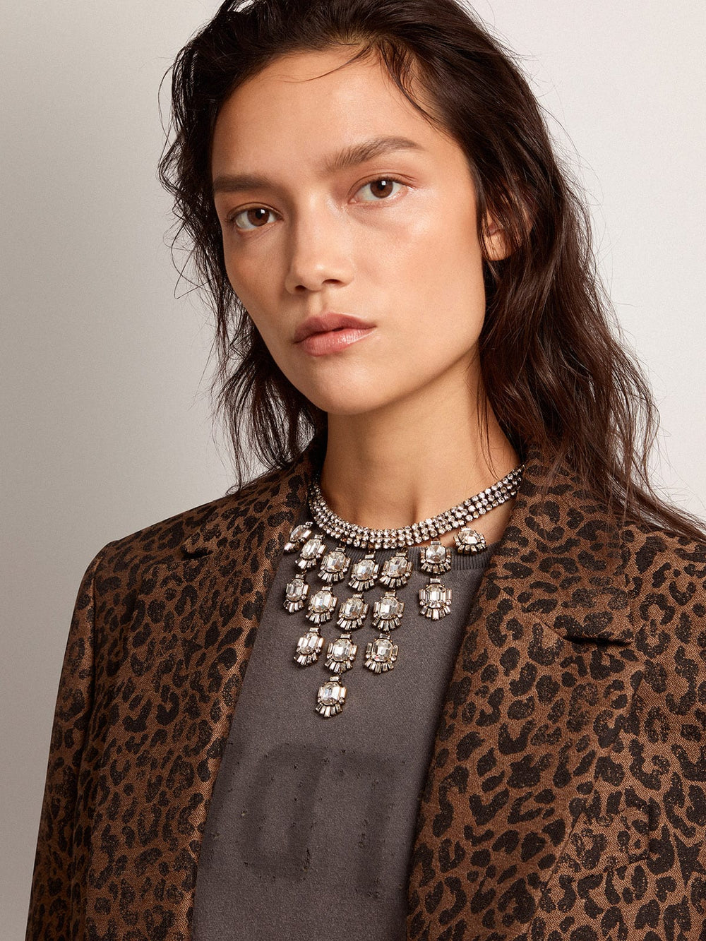 Golden Goose Women's necklace in antique gold color with drop crystals