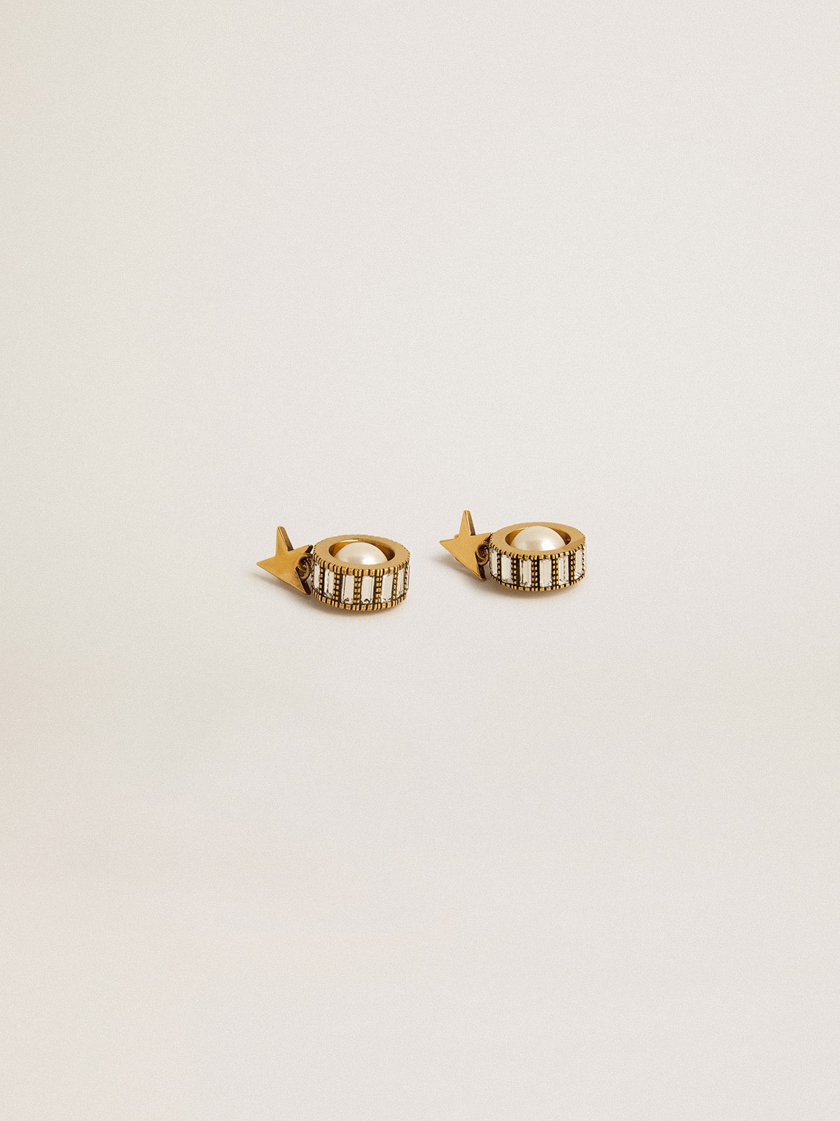 Golden Goose Earrings with gold star and pearl