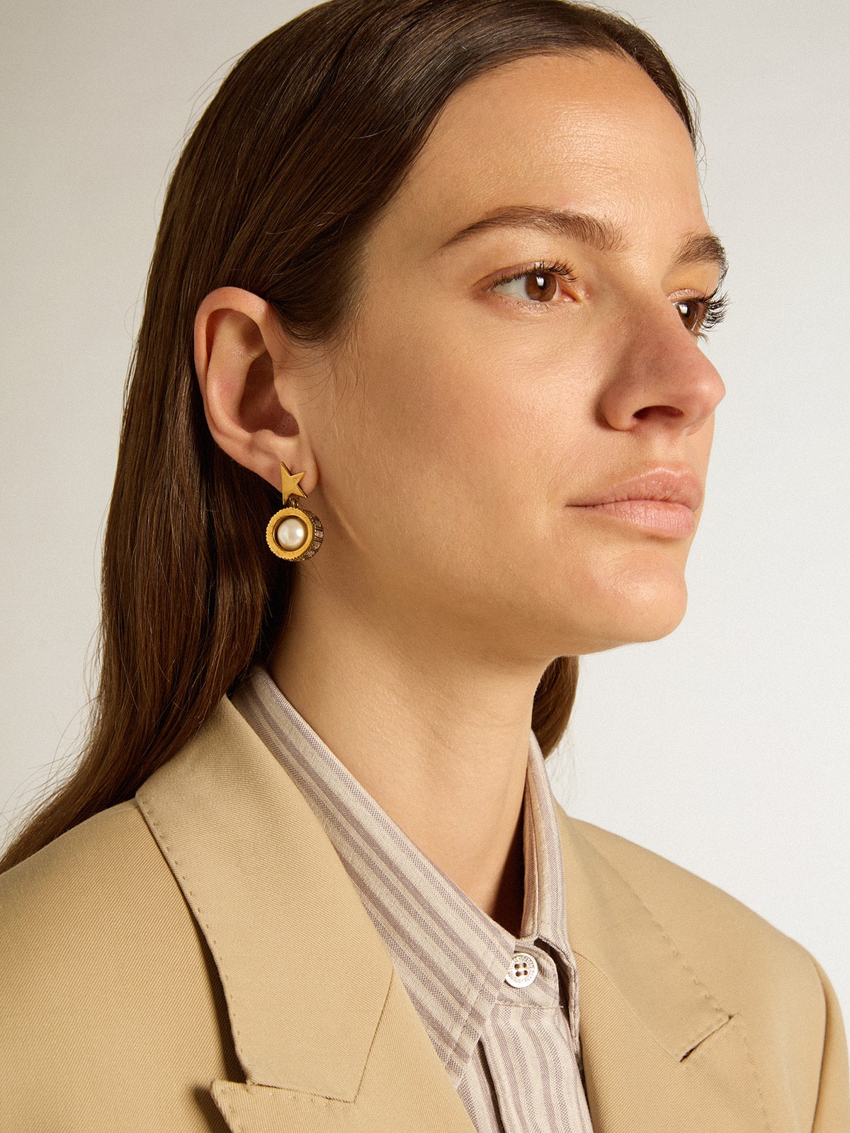 Golden Goose Earrings with gold star and pearl