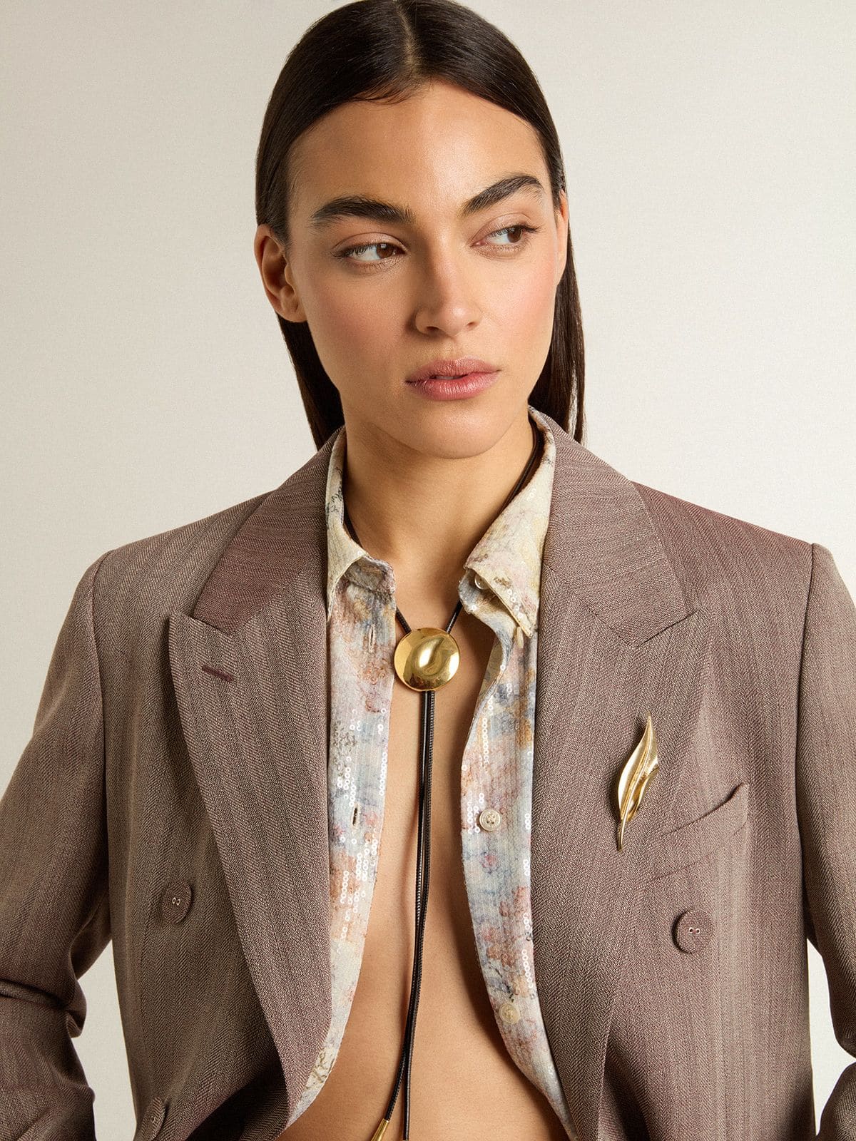 Golden Goose Jewelmates bolo tie necklace in black leather with antique gold metal detail