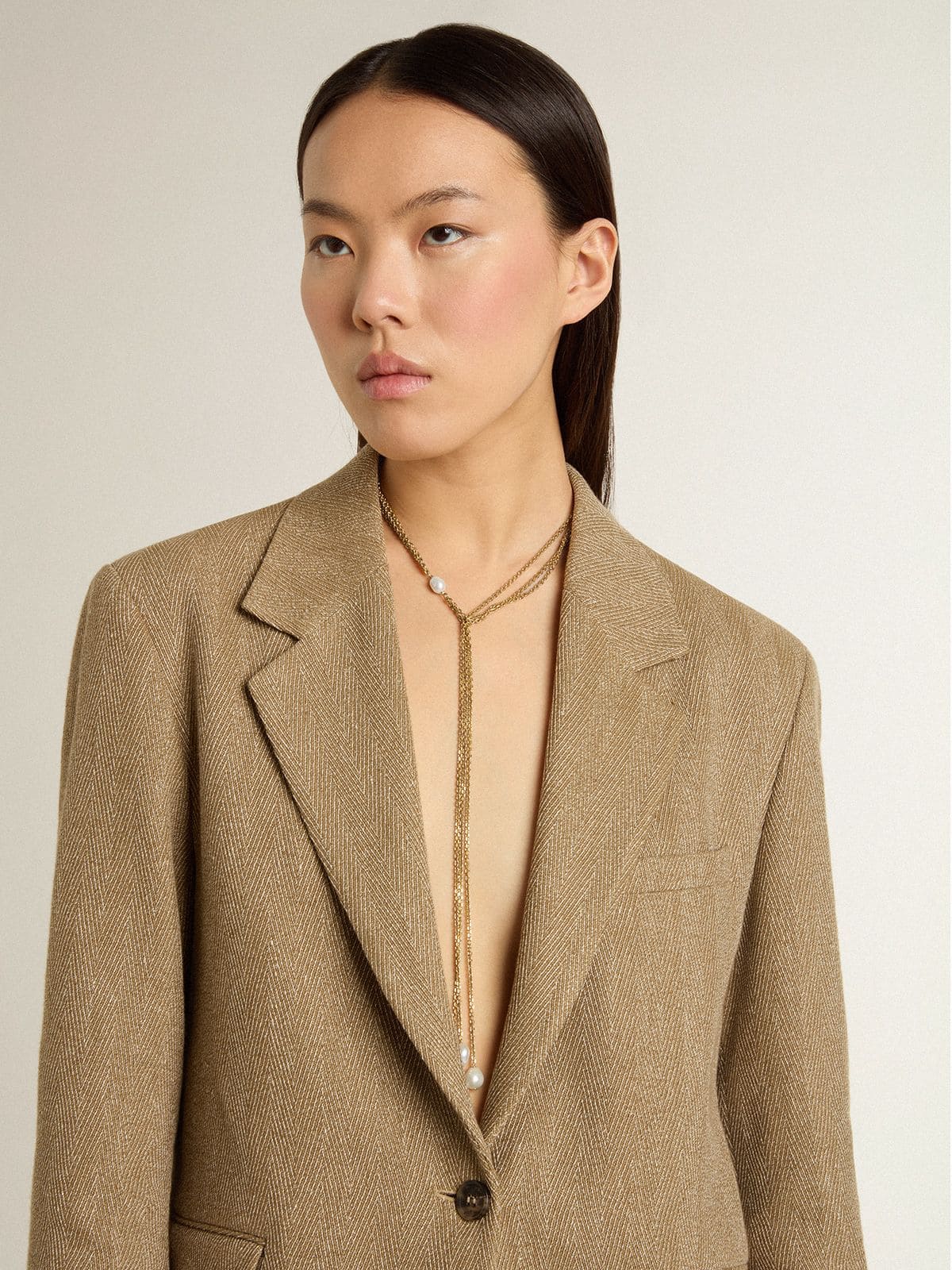 Golden Goose Necklace with antique gold-colored chains with pearls