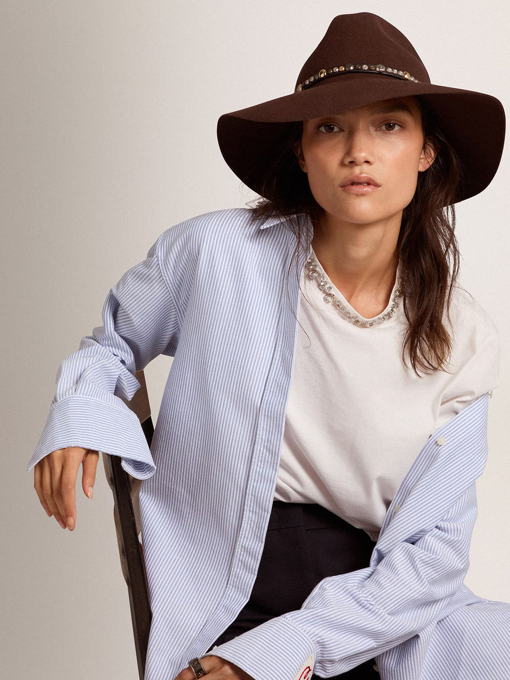 Golden Goose Women’s studded brown Fedora hat | Golden Goose