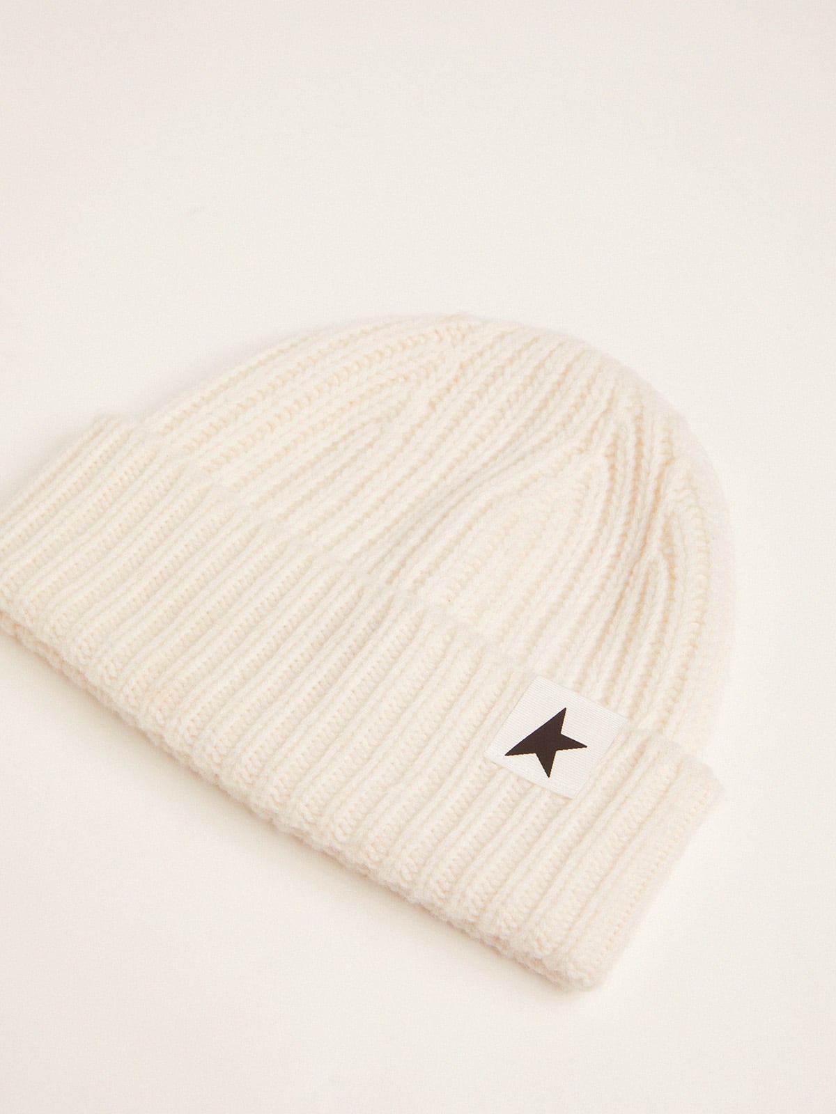 Golden Goose White wool beanie with black star