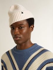 Golden Goose White wool beanie with black star