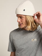 Golden Goose White wool beanie with black star