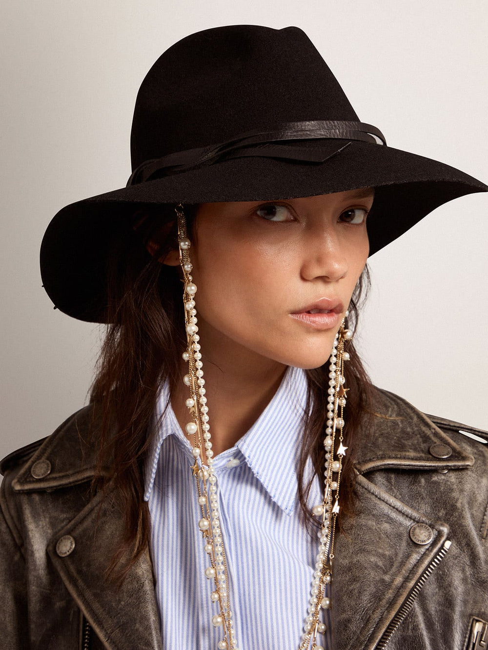 Golden Goose Women’s black Fedora hat with strap | Golden Goose