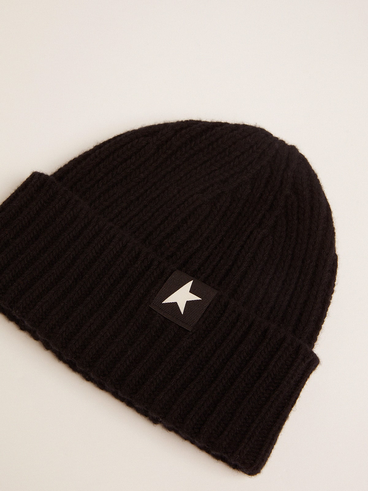 Golden Goose Black wool beanie with white star