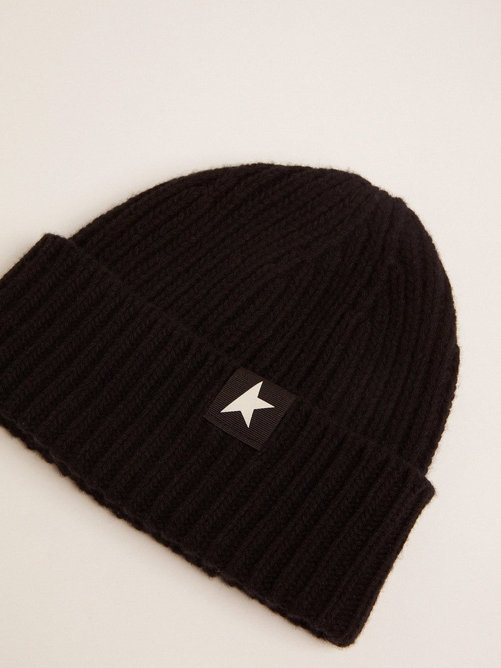 Golden Goose Black wool beanie with white star
