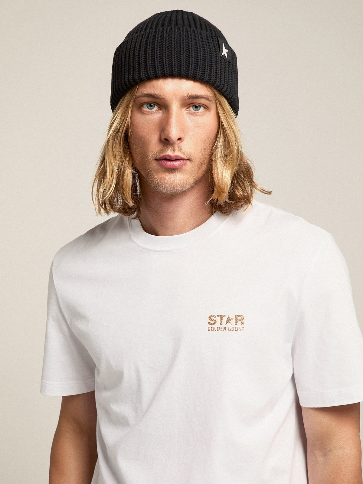 Golden Goose Black wool beanie with white star