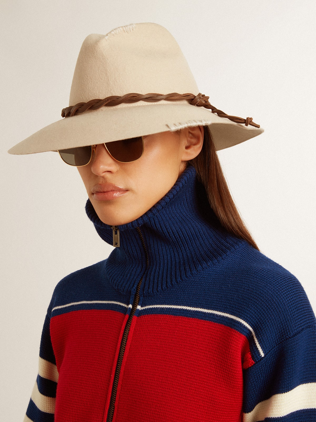 Golden Goose Parchment-colored fedora hat with leather band