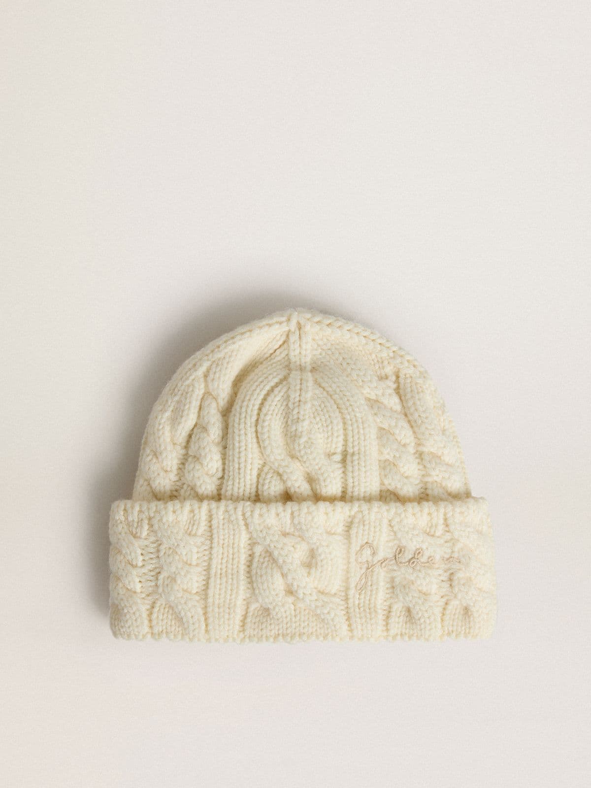 Golden Goose White wool beanie with embroidery