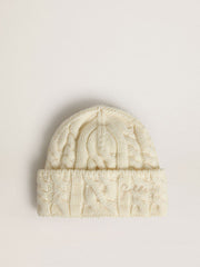 Golden Goose White wool beanie with embroidery
