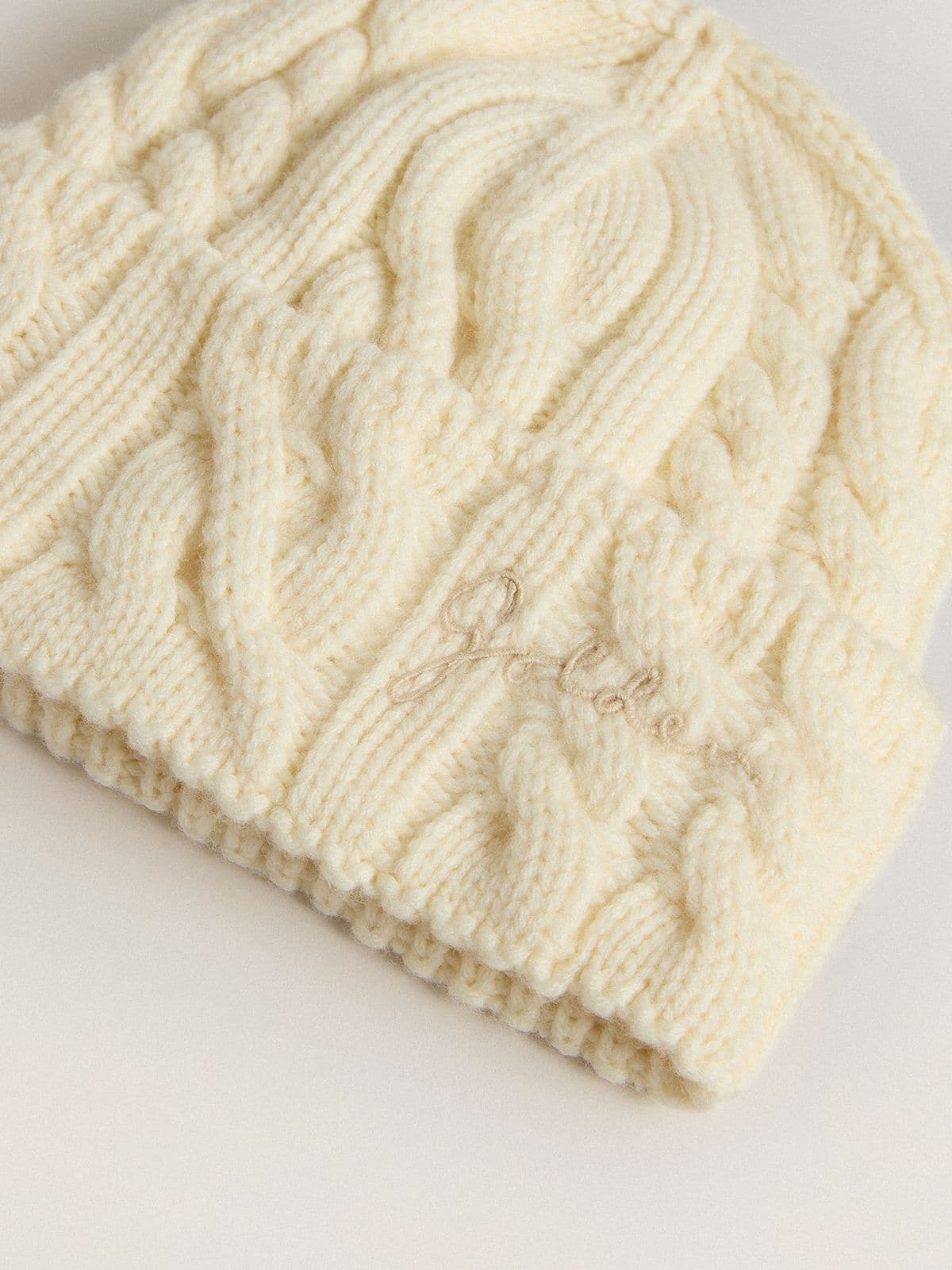 Golden Goose White wool beanie with embroidery