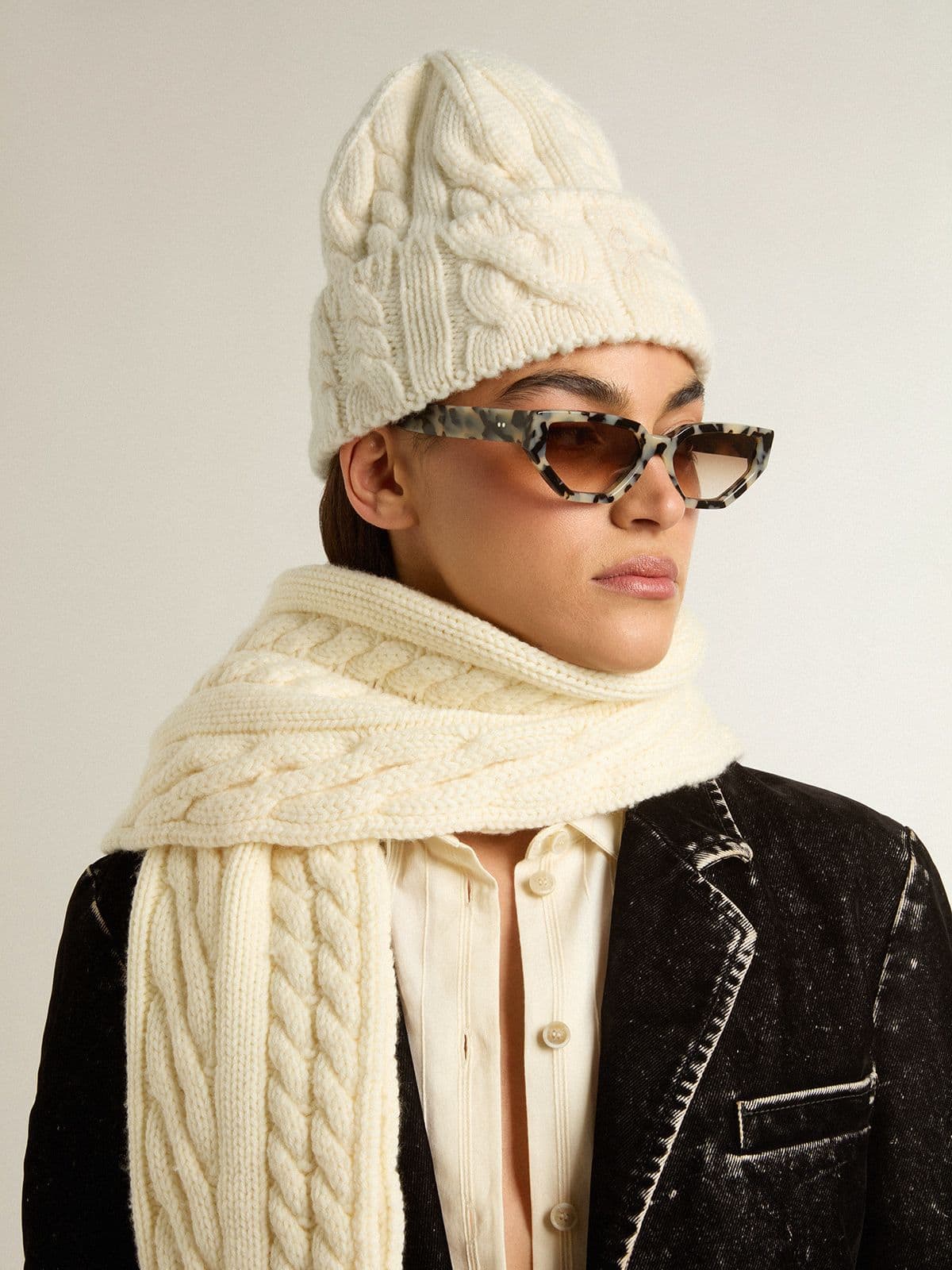Golden Goose White wool beanie with embroidery
