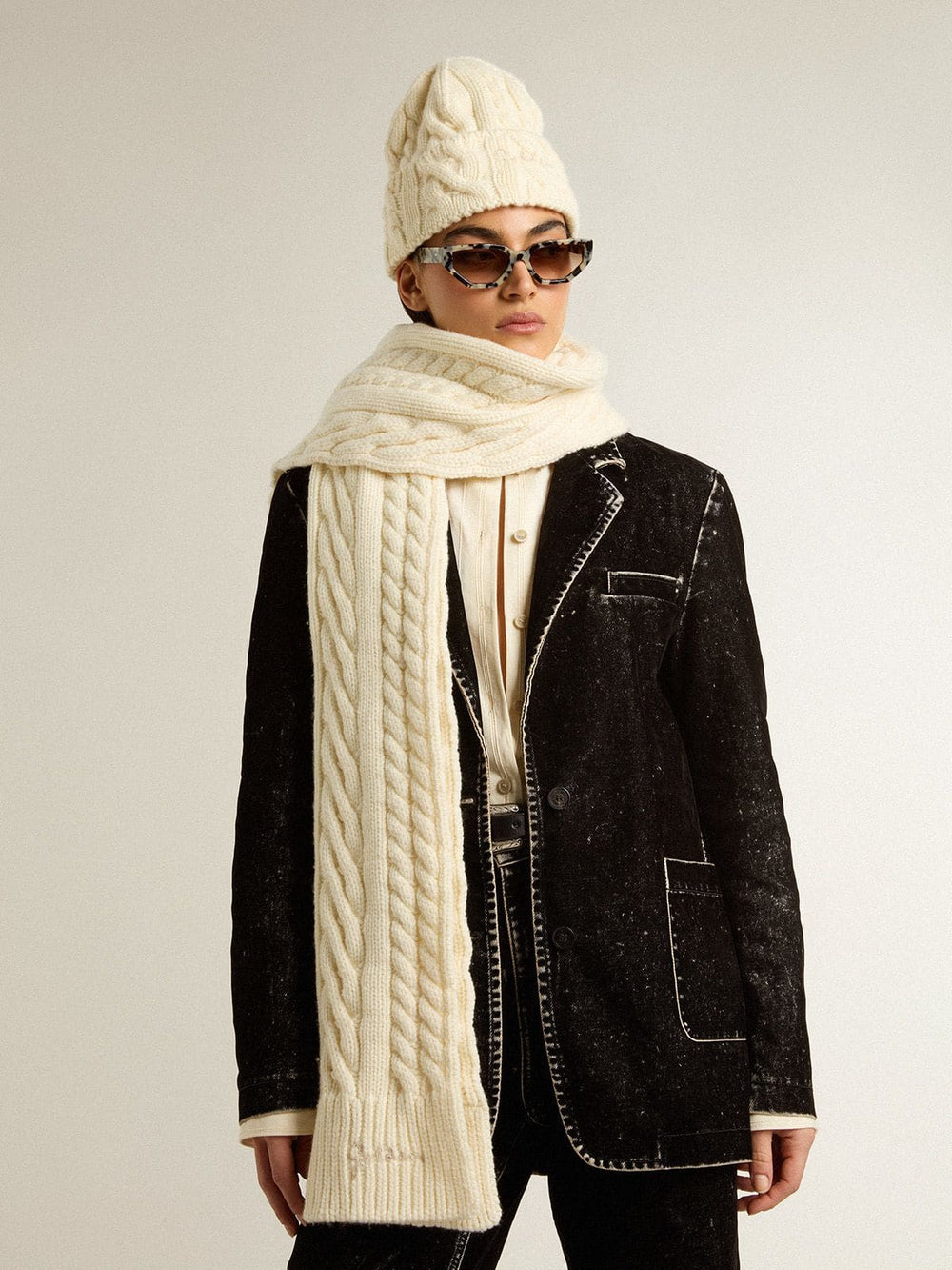 Golden Goose White wool scarf with embroidery
