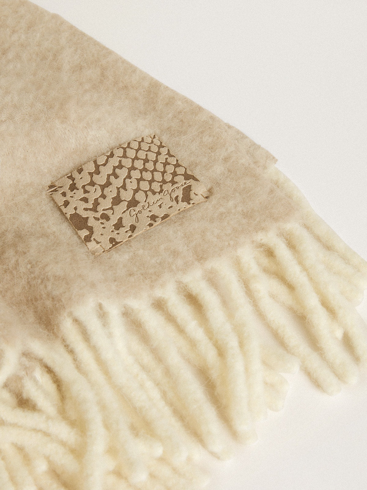 Golden Goose CNY scarf in beige alpaca wool with fringe