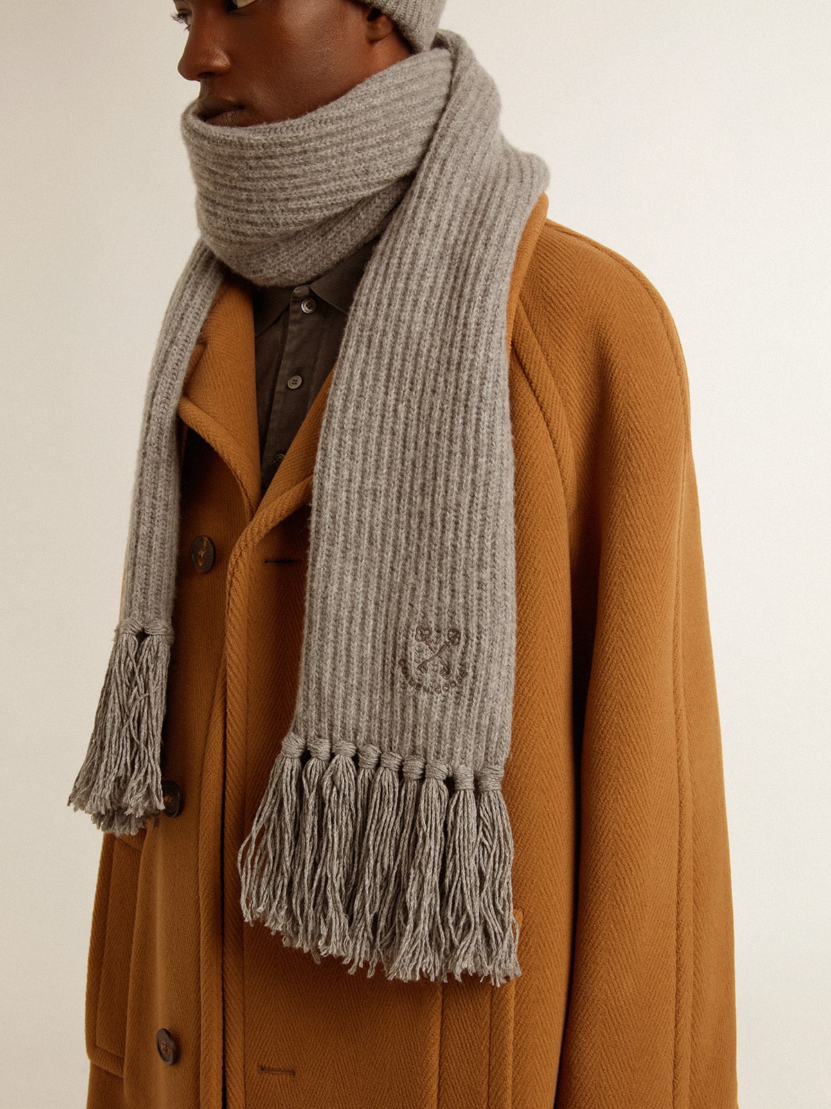Golden Goose Gray ribbed wool scarf