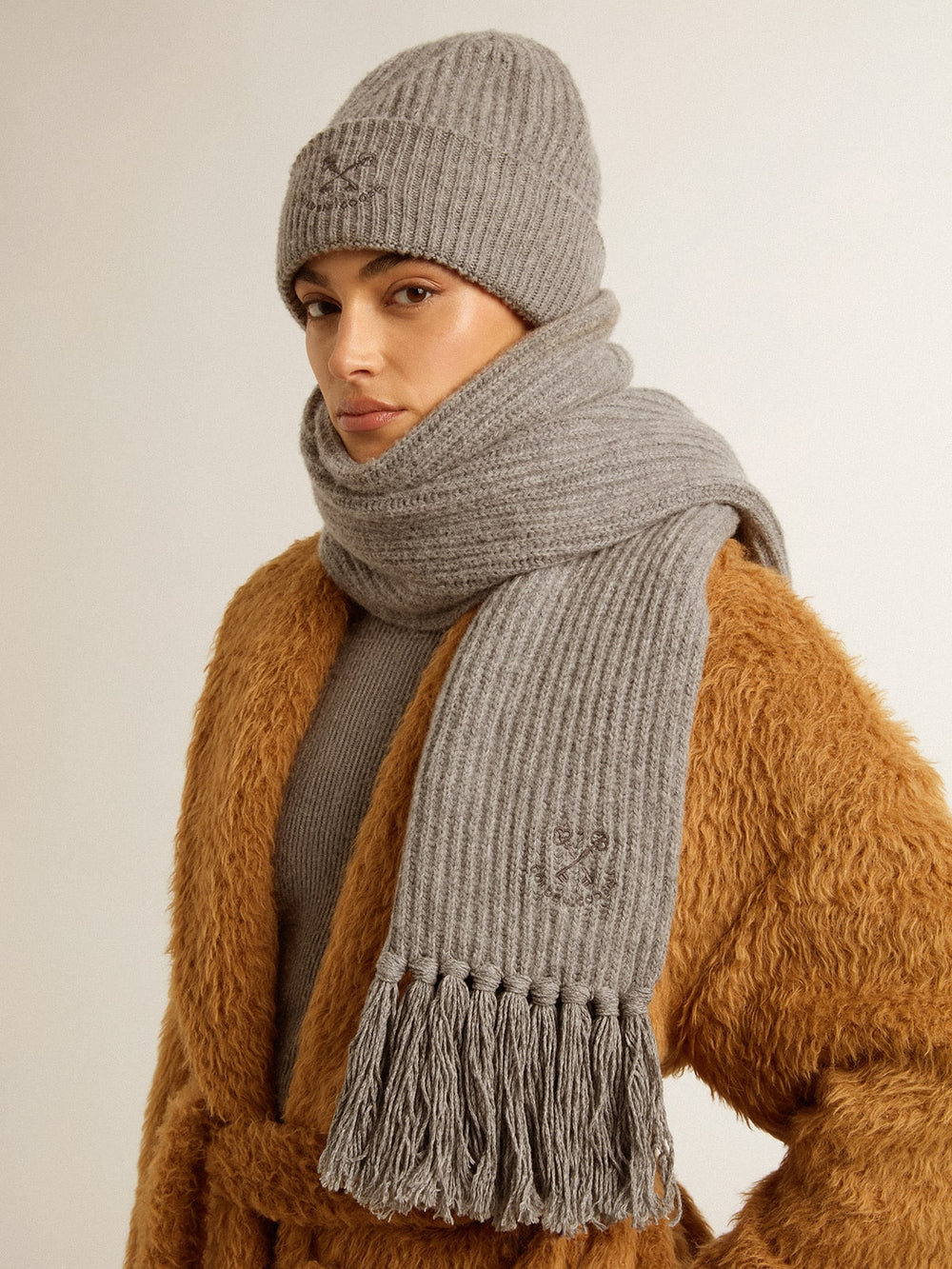 Golden Goose Gray ribbed wool scarf