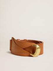 Golden Goose Brown leather belt with semi-circular gold buckle