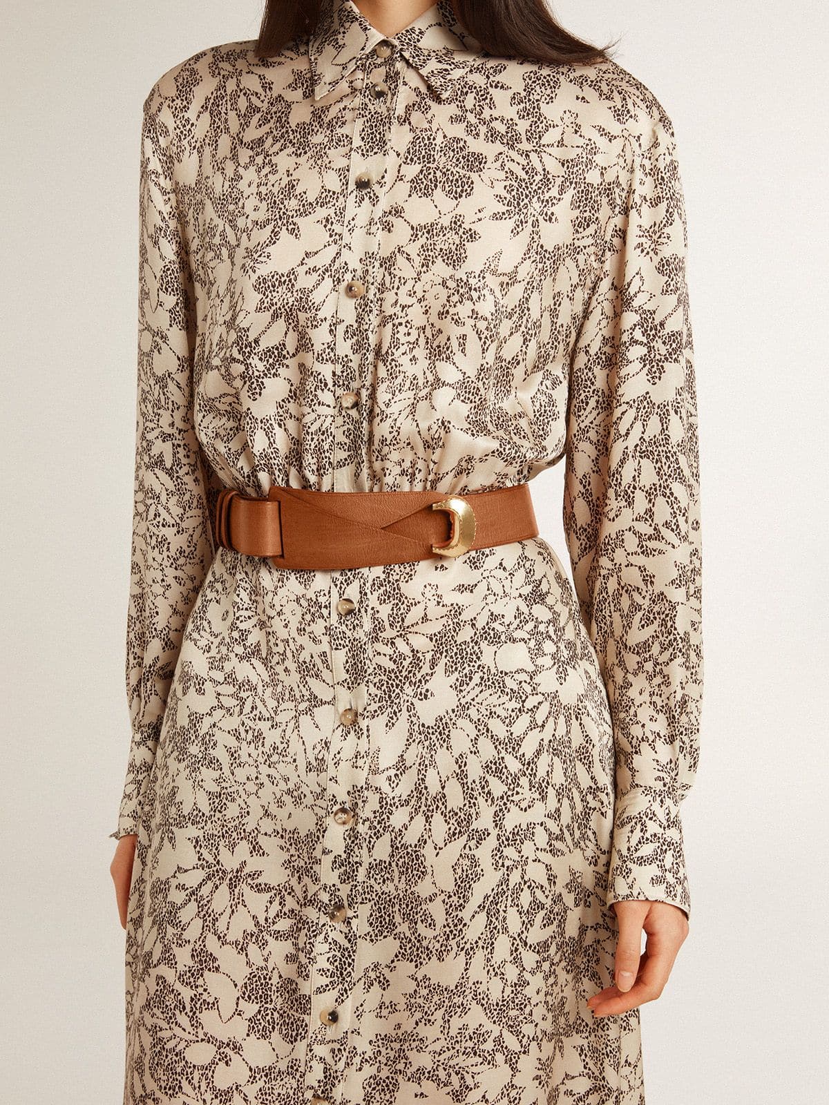 Golden Goose Brown leather belt with semi-circular gold buckle
