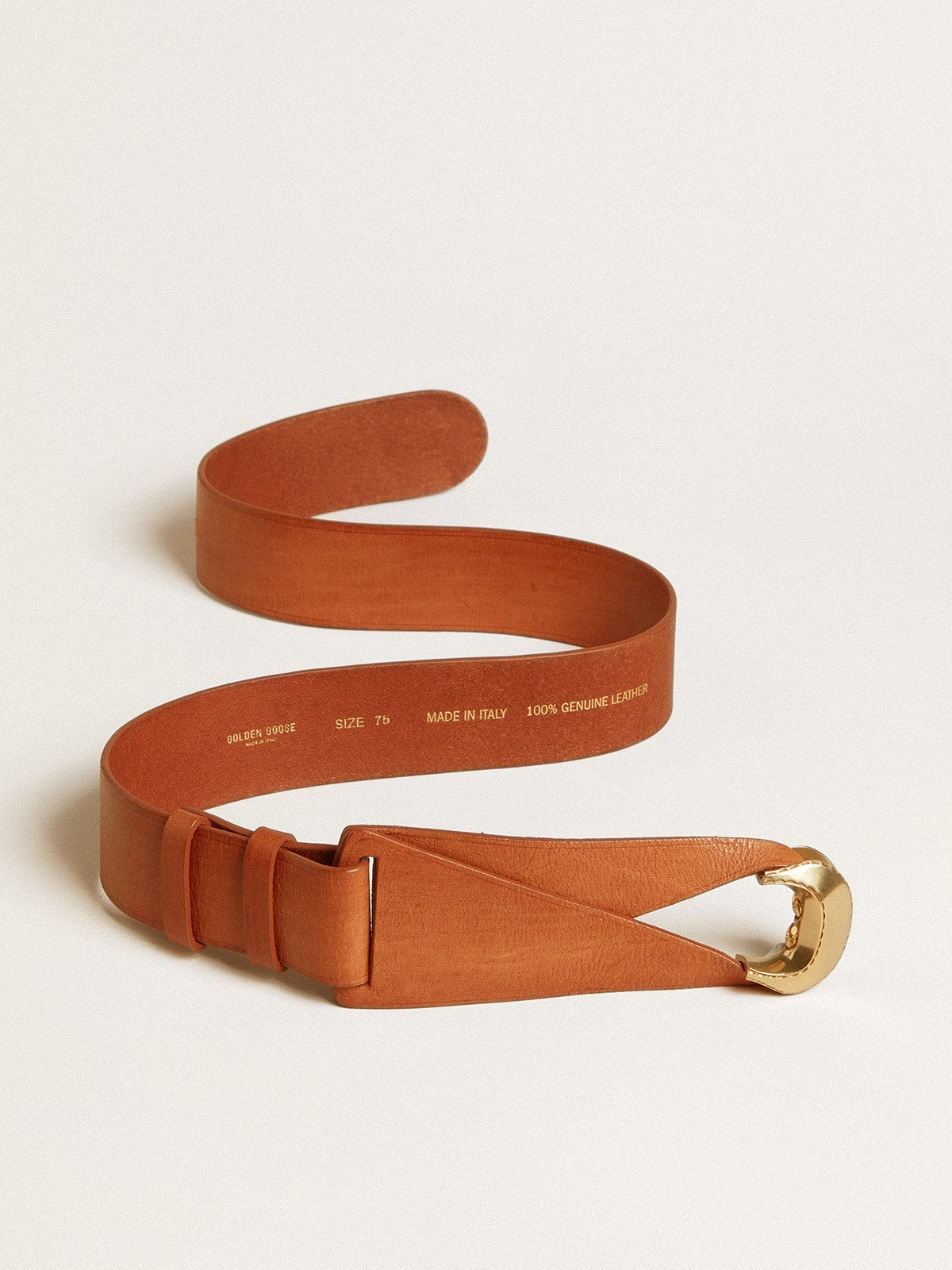 Golden Goose Brown leather belt with semi-circular gold buckle