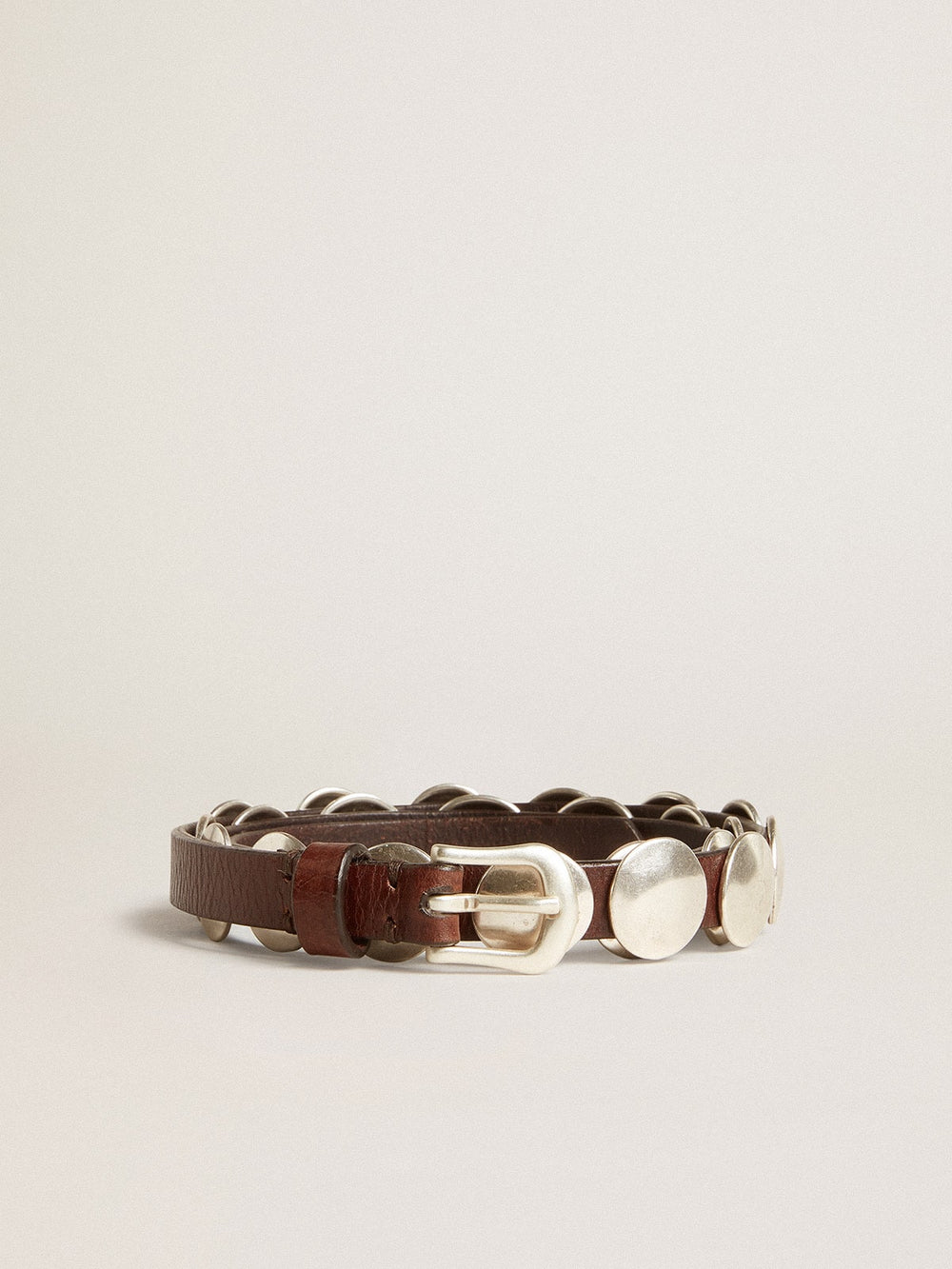 Golden Goose Trinidad thin belt in dark brown leather with silver studs