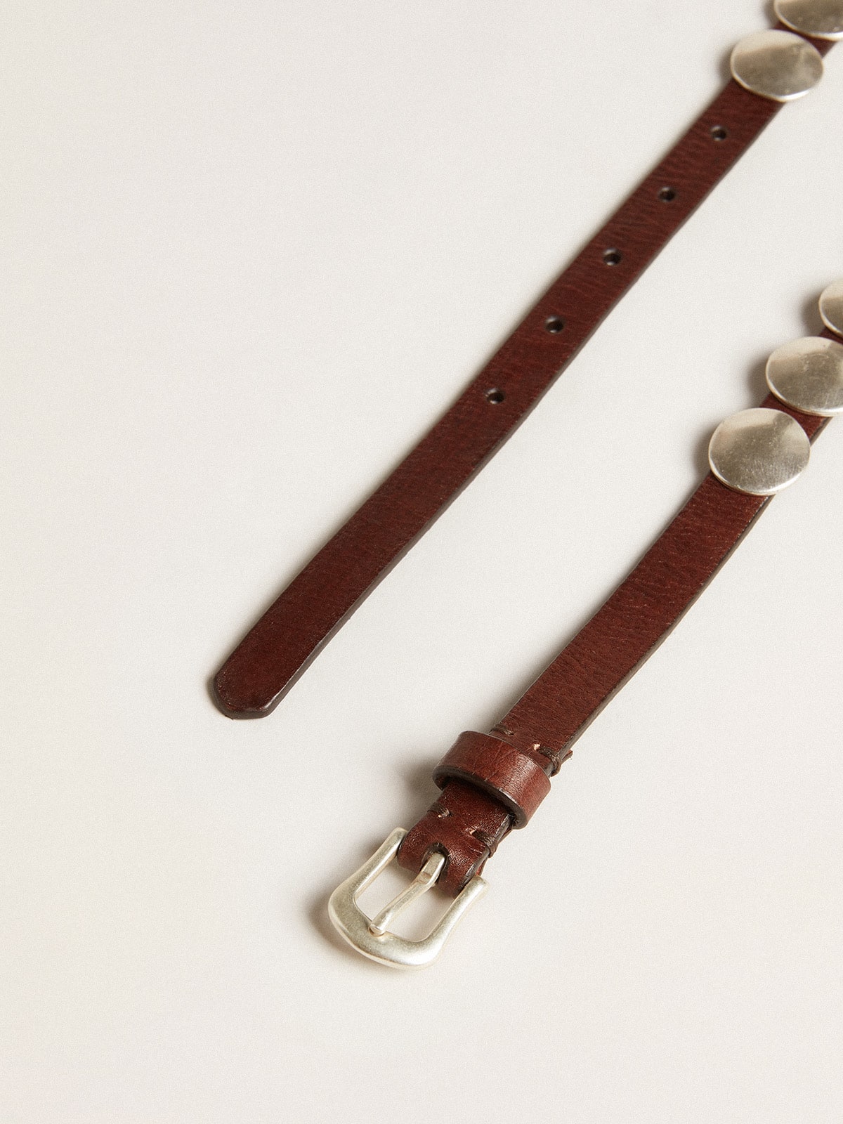 Golden Goose Trinidad thin belt in dark brown leather with silver studs