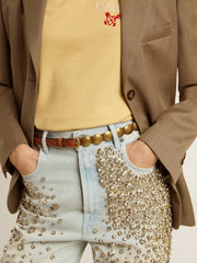 Golden Goose Trinidad thin belt in dark brown leather with silver studs