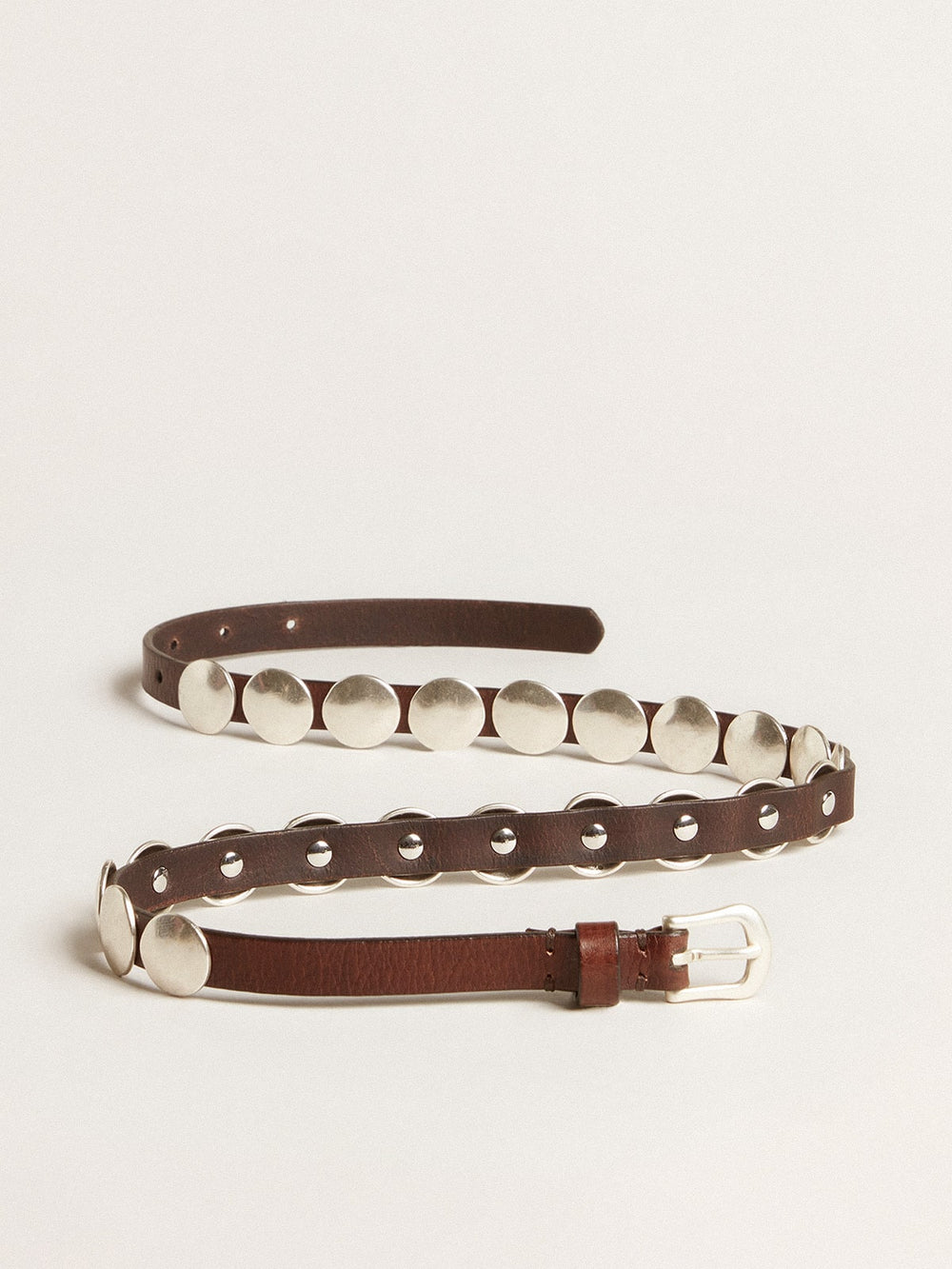 Golden Goose Trinidad thin belt in dark brown leather with silver studs