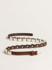 Golden Goose Trinidad thin belt in dark brown leather with silver studs