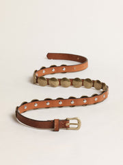 Golden Goose Trinidad belt in aged tan-colored leather with golden maxi studs