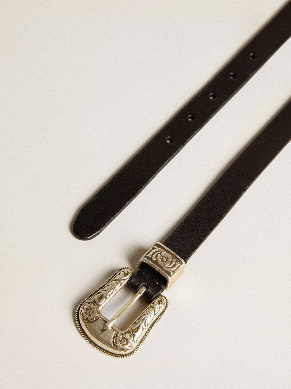 Golden Goose Black belt in washed leather with silver color buckle