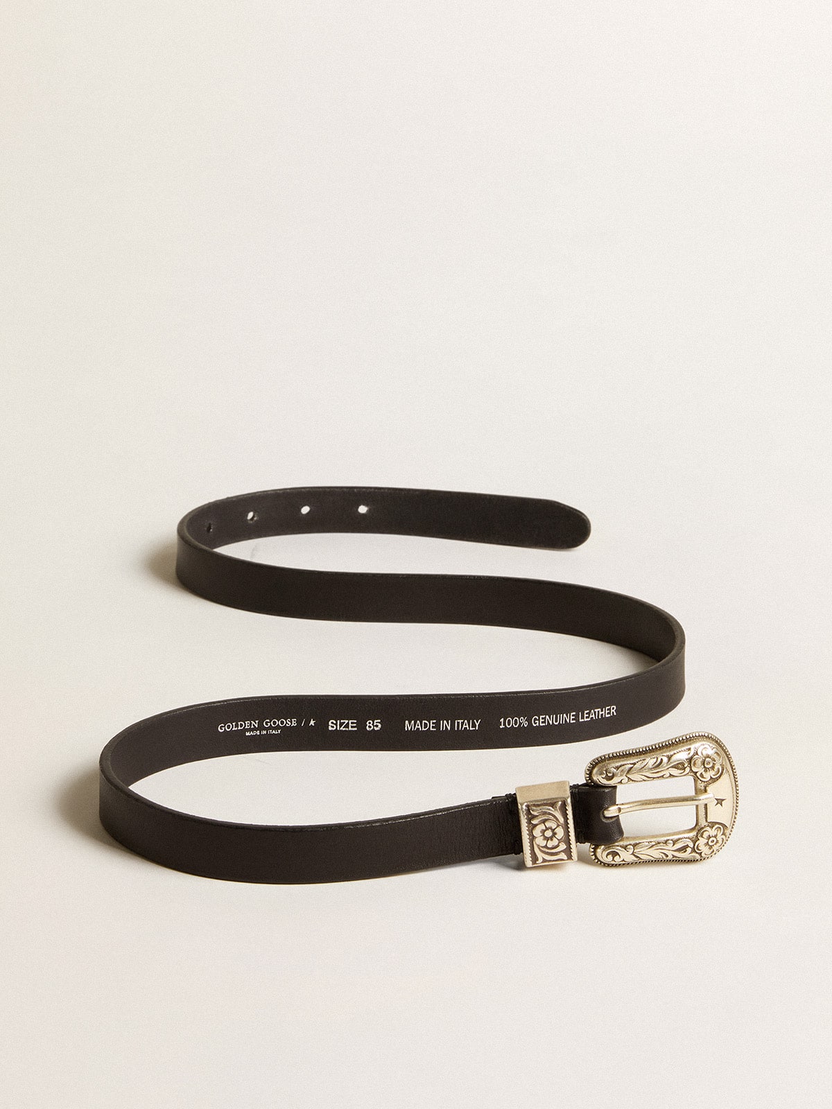 Golden Goose Black belt in washed leather with silver color buckle