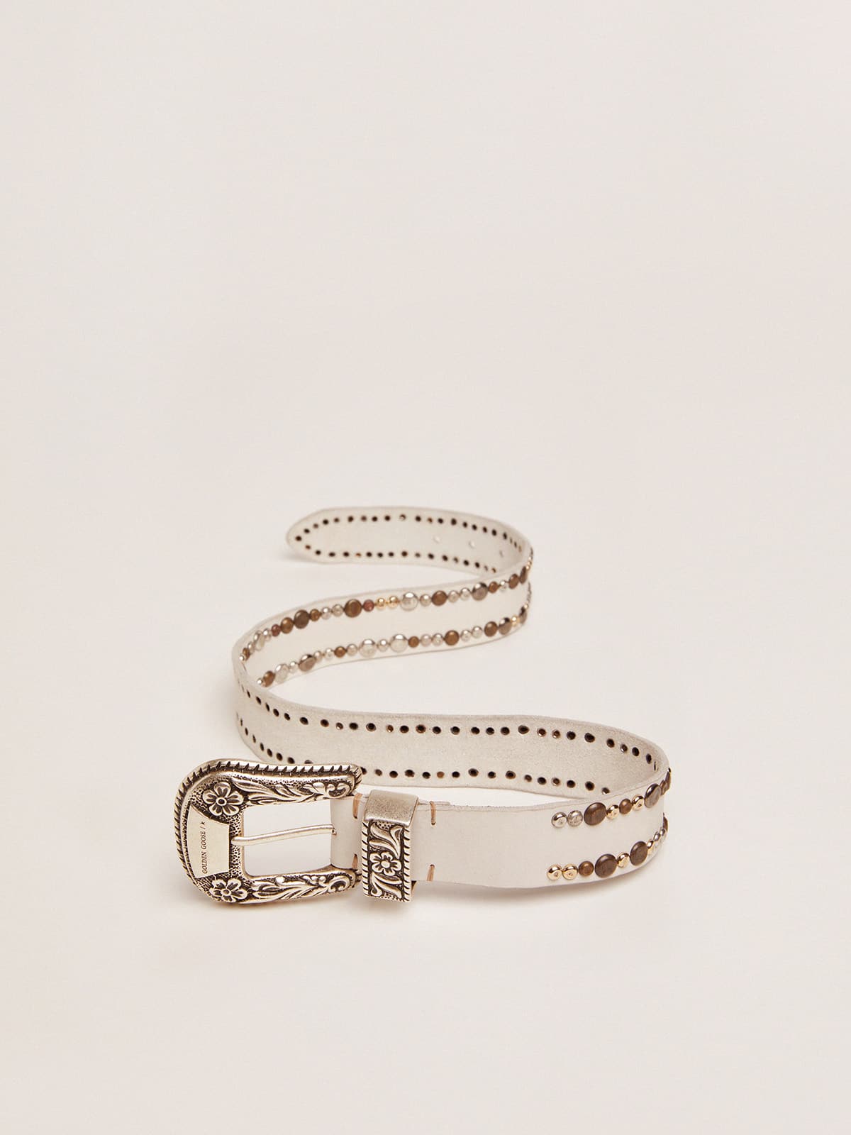 Golden Goose Women's belt in white leather with colored studs
