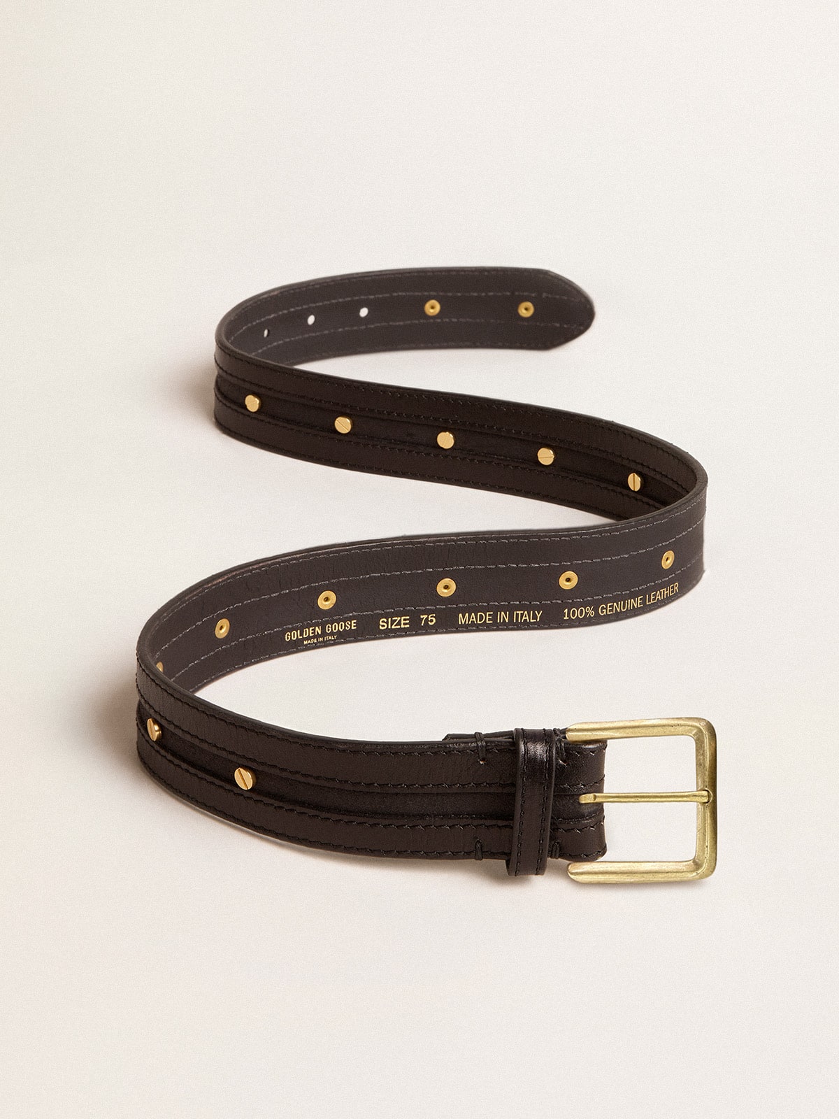 Golden Goose Women’s black belt in washed leather with gold studs