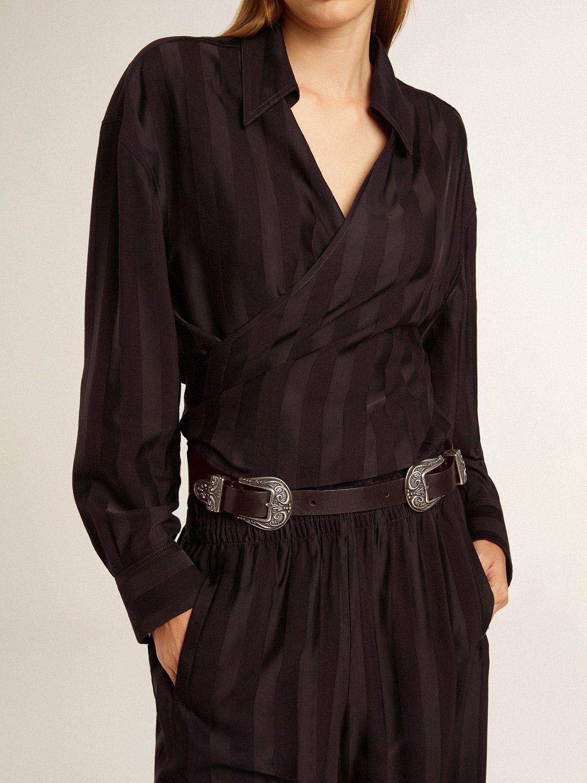 Golden Goose Black belt in washed leather with silver-colored double buckle